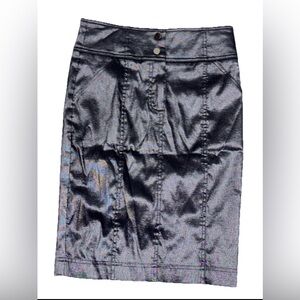 Juicy Couture y2K Faux Leather Black metallic Midi A Line Skirt Pockets SZ.4